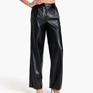 NWOT Jonathan Simkhai Novia Faux Vegan Leather Pleated Straight Pants 2 (32.5"L)